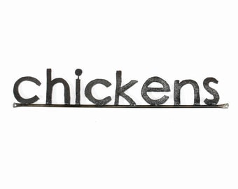 Metal Typography Chickens Word Sign