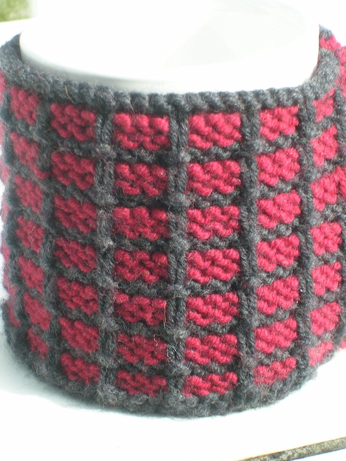 Red and Charcoal Checkerboard Eco Cup Cozy