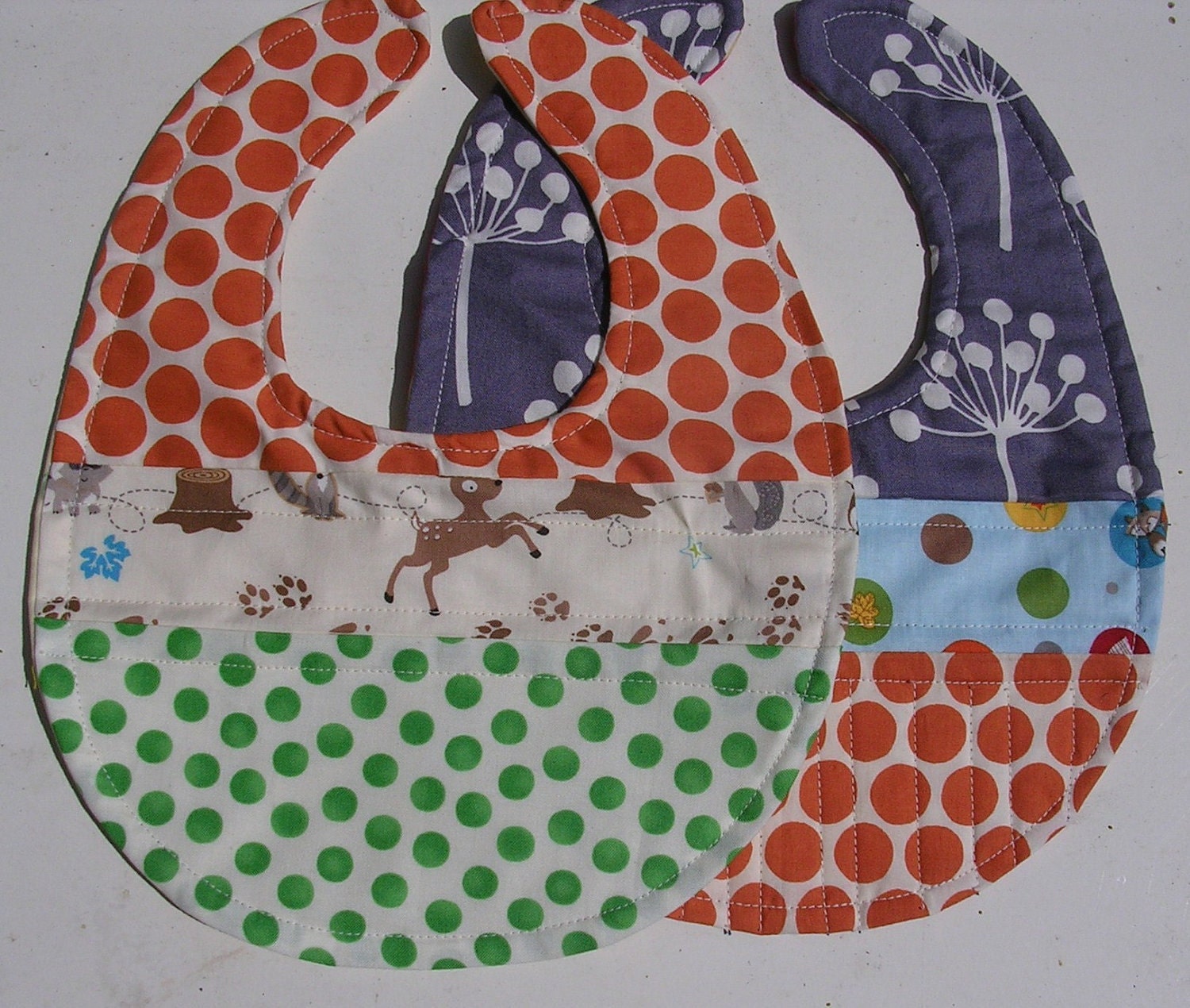 Polka Dot Baby Bibs Quilted Pair Reversible