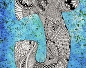 ACEO Alphabet Letter J zentangle inspired doodle initial monogram art print by Karen Anne Brady