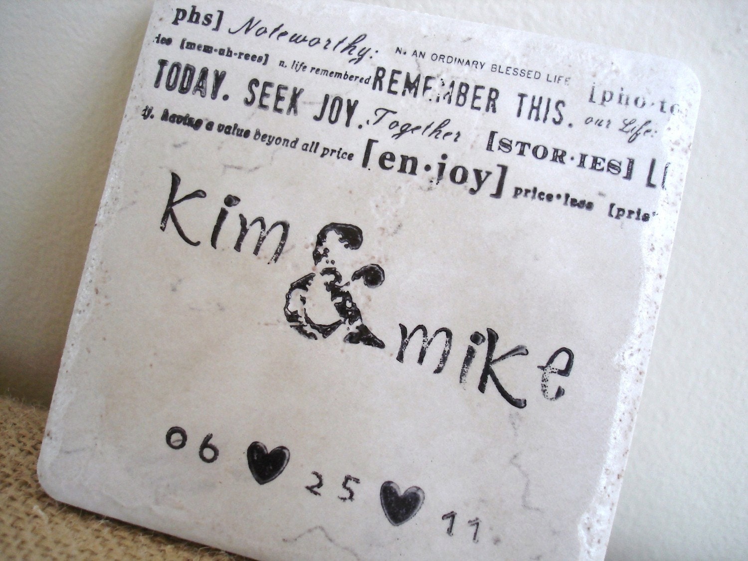 Personalized Monogram/Date Coasters-Unique Wedding Gift by burlap and blue