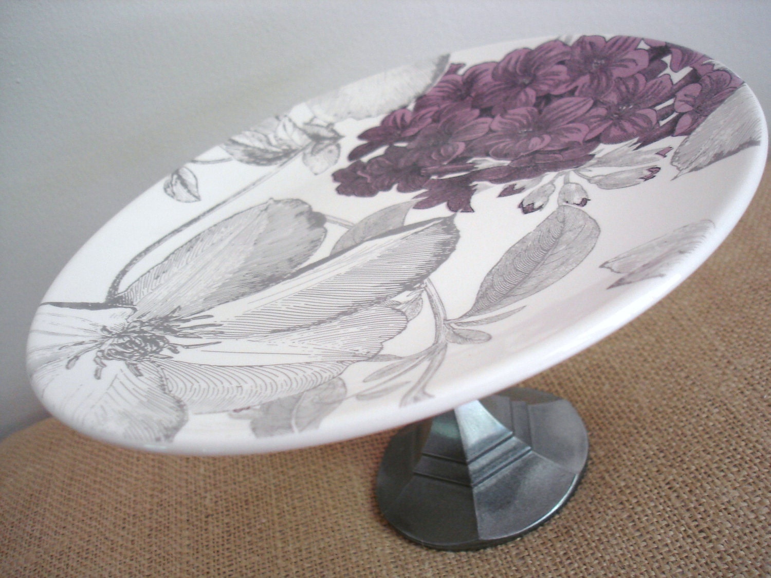 Cake Stand / Cupcake Stand / Dessert Pedestal -Hydrangea Garden-As Featured in BRIDES Magazine