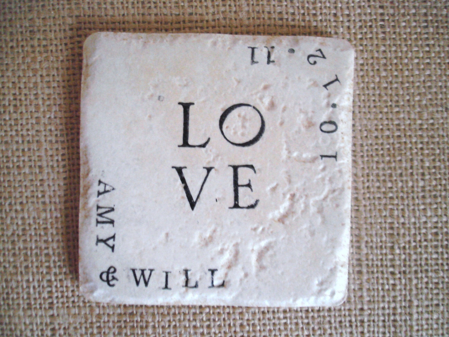 Custom Name/Date Coasters-Unique Wedding Gift by burlap and blue-Set of Four