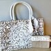 Burlap/Jute Market Tote with Damask Print and Vintage Lace