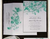 Wedding Invitation Sample, Floral Clematis Vines in Green