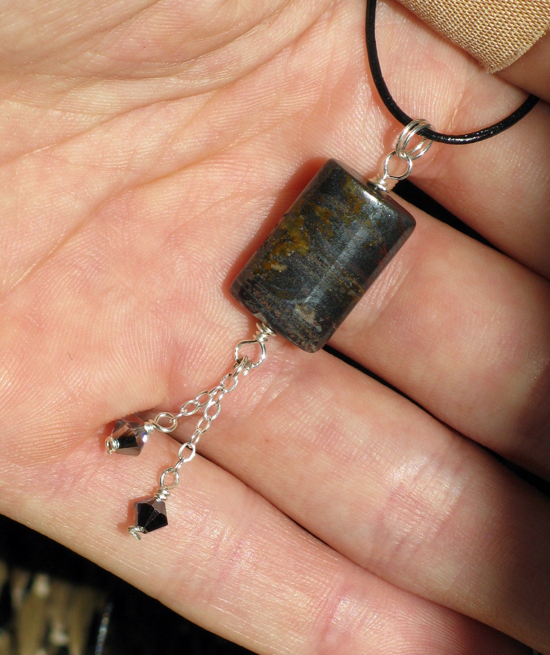 Mahogany Obsidian Pendant  Wire Wrapped in - Argentium Silver - With Leather cord