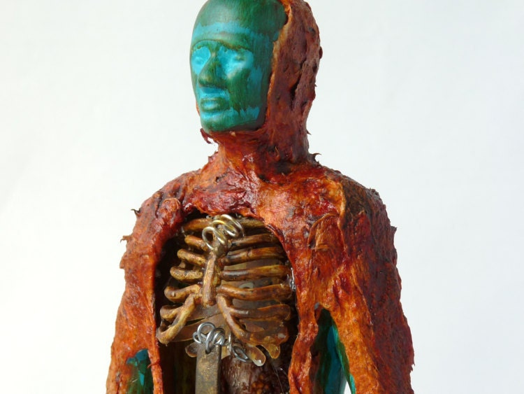 Original Art Sculpture, Mixed Media Altered Art , Assemblage,  Encaustics,  OOAK Art Totem, Obsidere