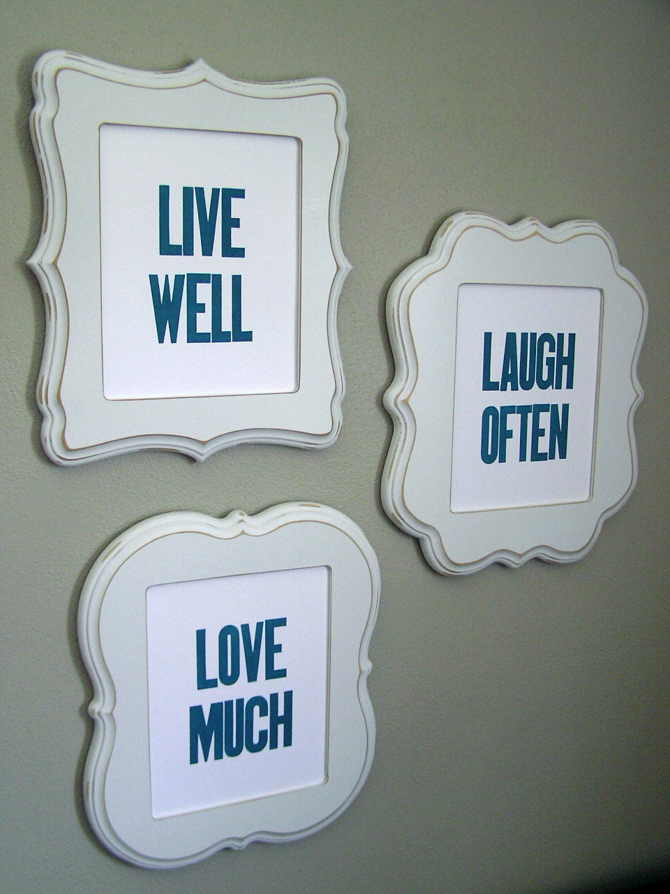 Ocean Blue Live Well, Laugh Often, Love Much Letterpress Prints (Set of 3)