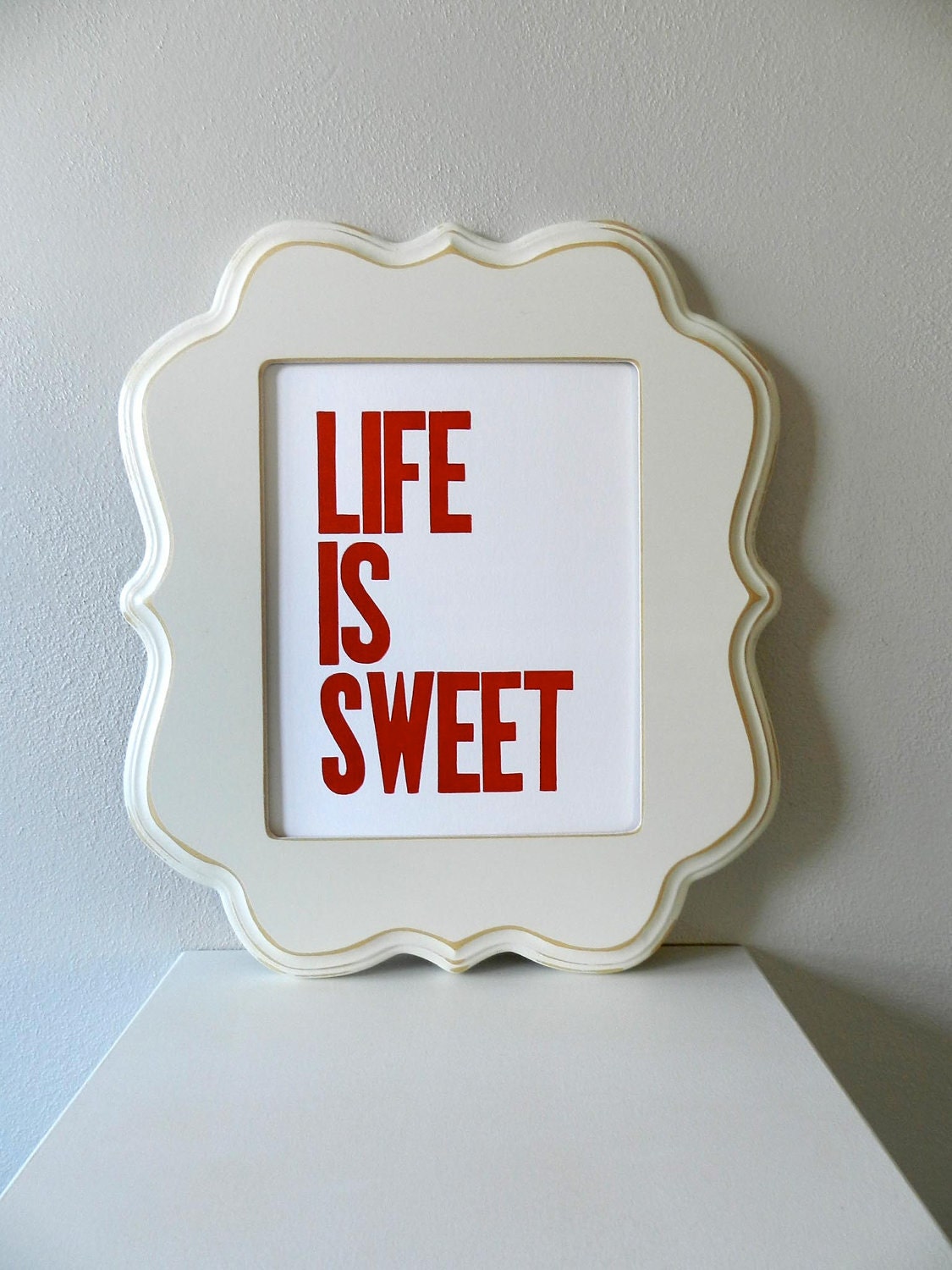 Life is Sweet 8x10 Letterpress Print, Red, Large Block Letters, Simple Typography Inspirational Art