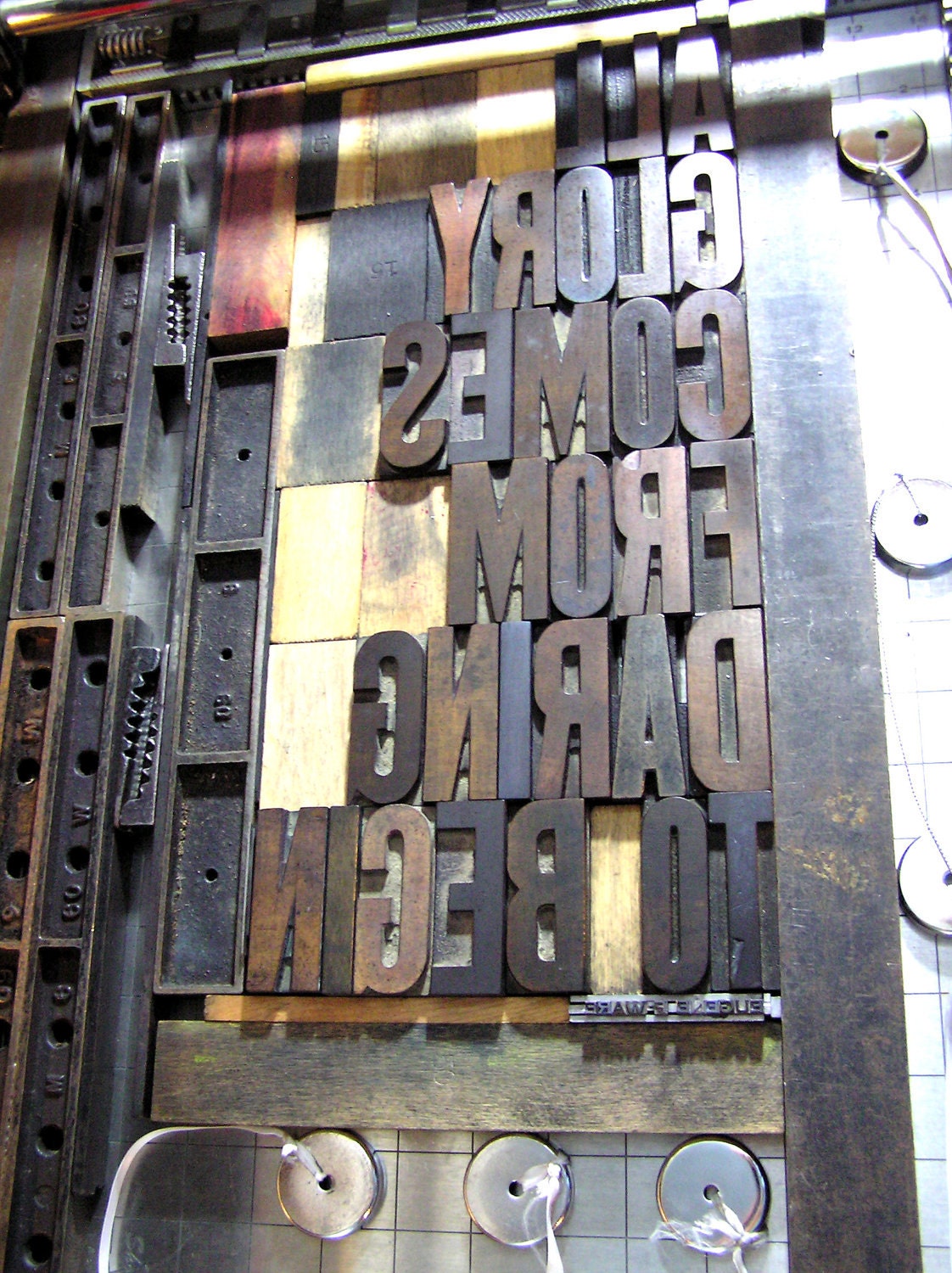 New Year's Poster, Motivational Art, Spring Green Typography Sign, All Glory Comes from Daring to Begin Letterpress Print