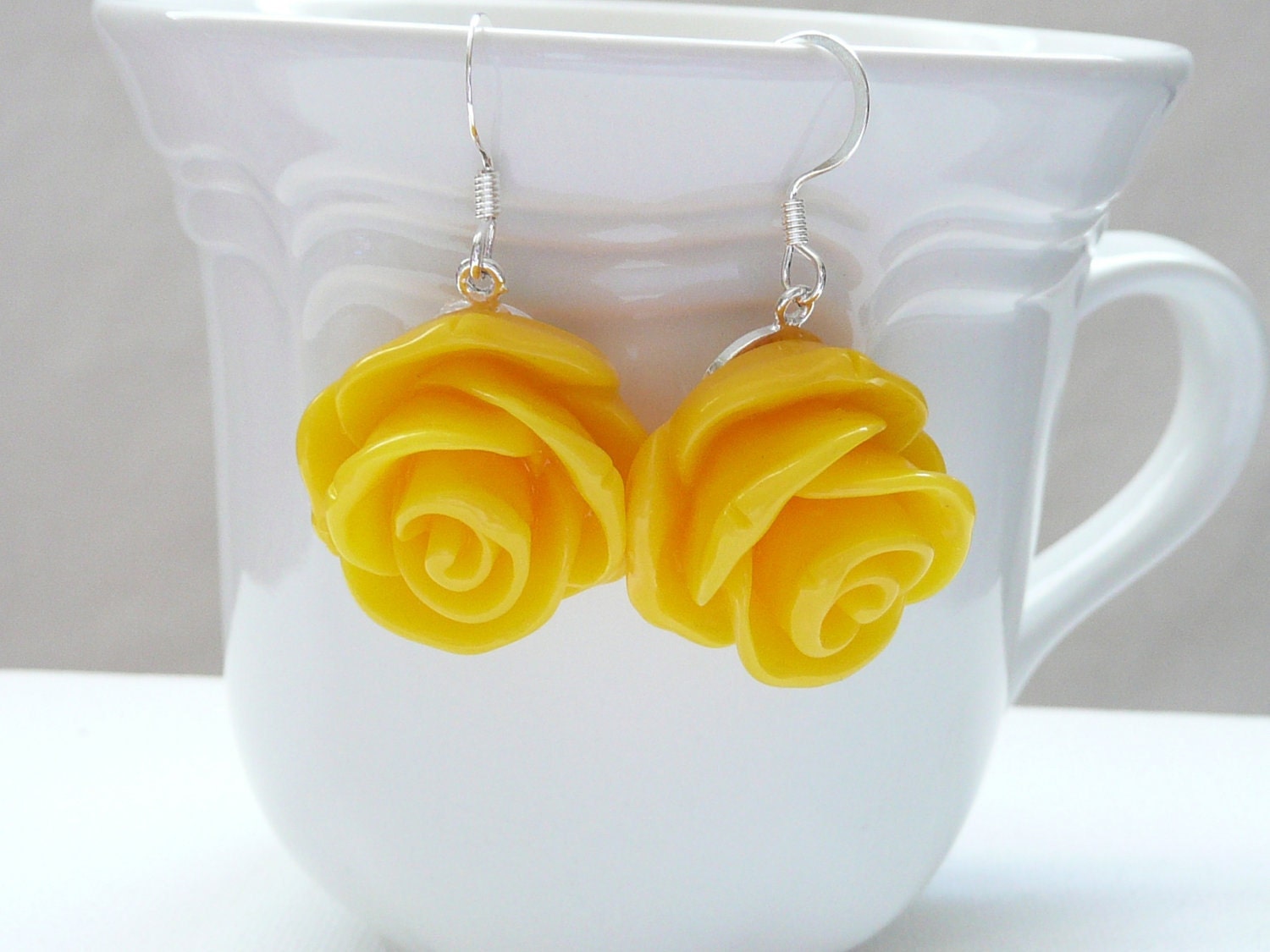 Large Yellow Rose Dangle Earrings
