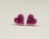 Small Sparkly Pink Heart Stud Earrings