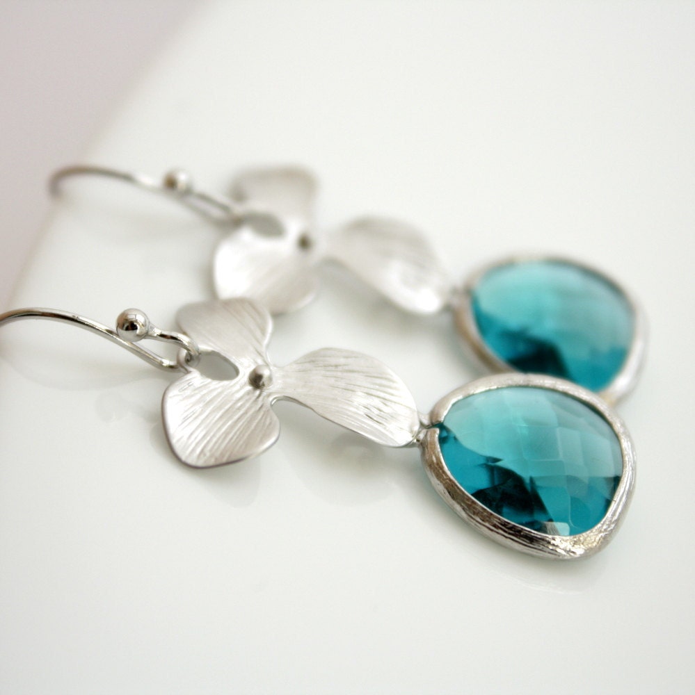 Orchid Earrings Silver Glass Blue Earrings