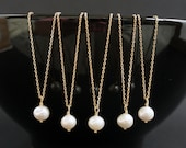 Bridesmaid Necklace Set of 6  with White Swarovski Pearl Necklace Gold Wedding Jewelry Bridesmaid Jewelry