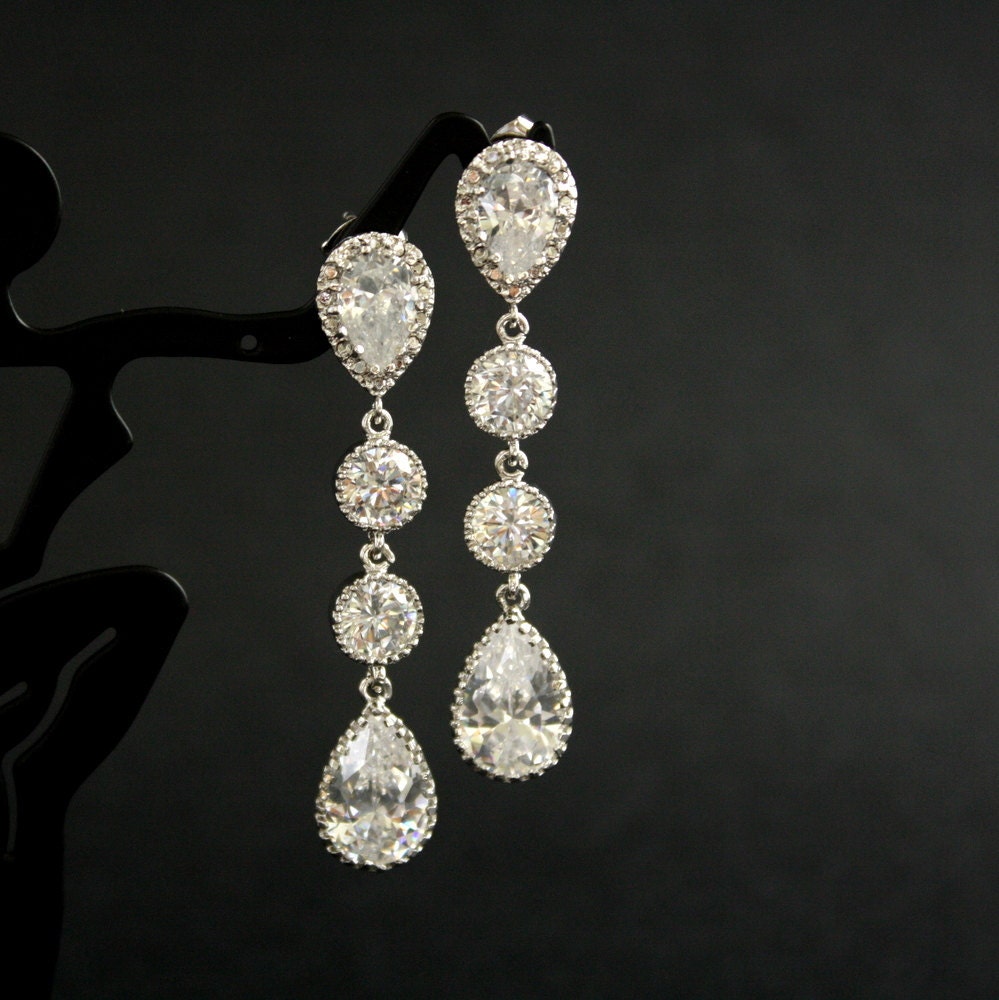 Wedding Jewelry Bridal Earrings Cubic Zirconia Teardrop Earrings Silver Posts Wedding earrings