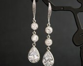 Wedding Jewelry Bridal Earrings Cubic Zirconia Teardrop Earrings Silver Wedding Earrings