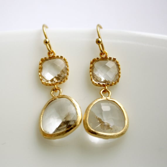 Clear Glass Gold Earrings
