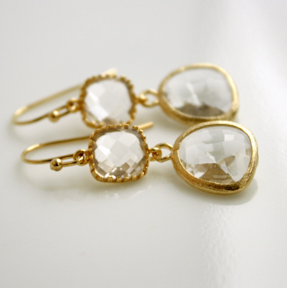 Clear Glass Gold Earrings