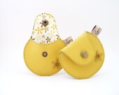 Spring Leather Coin Purse / The Mini Gypsy Change Purse / Yellow with Cute Flower Applique and Spring Print Cotton Lining / Made to Order