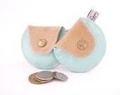 Leather Coin Purse / The Mini Gypsy Vintage / Change Purse in Mint and Light Brown Leather with Vintage Lining / Ready to Ship