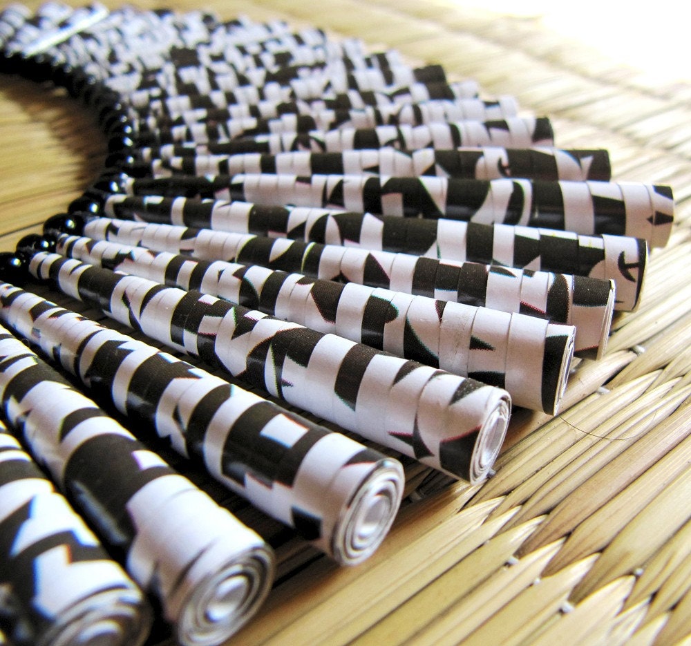 Crossword Puzzle - 1st anniversary gift - First year anniversary gift - Paper jewelry - Black and white - Paper bead jewelry - Black, White