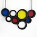 Retro jewelry - First anniversary gift - Asymmetric necklace - Large pendant - Retro, Asymmetric, Circle, geometry, Black, Red, Yellow, Blue