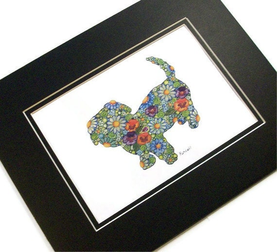 Custom Floral Pet Portrait in Silhouette - Pet Art - Hand Drawn Art - Dog Art - Cat Art - Horse Art - Bird Art