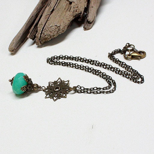 Aqua Green Czech Glass Bead Necklace - C.265