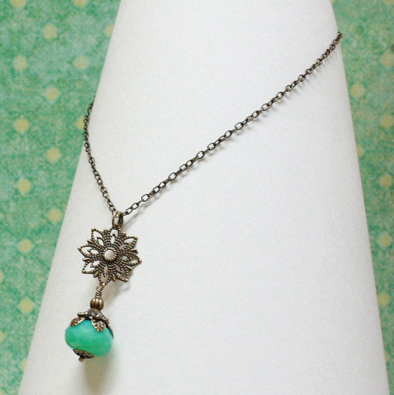 Aqua Green Czech Glass Bead Necklace - C.265