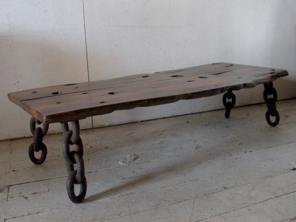Slab Wood Shipwreck Coffee Table  Bench vintage great lakes