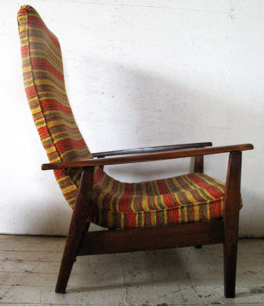 Danish Modern Scoop Lounge Chair 1960s - original 60s striped upholstery - mid century modern chair