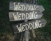 Set of 3 Rustic Wood Wedding Directional Stake Signs Western Bridal With Arrow