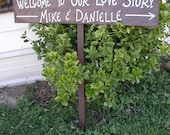 Personalized Your Name on Wood Country Wedding Sign on Stake Welcome To Our Love Story Directional Arrow