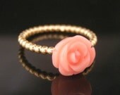 Pink coral rose flower ring, gold vermeil ring, 18k gold plated sterling silver