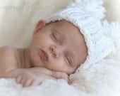 Newborn Baby Hat in White with Pom Poms Crochet- Photography Prop