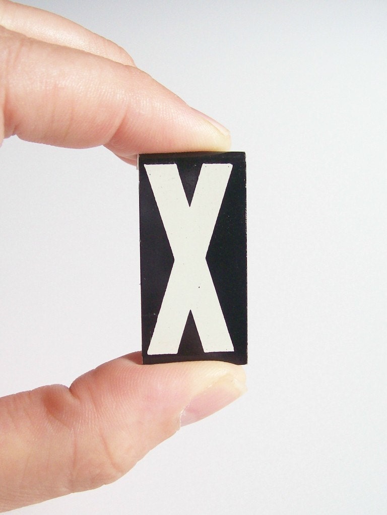 vintage hanging letter X sign enamel metalblack and white personalized monogram modern text type font small little