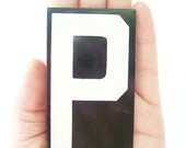 vintage letter P enameled metal sign personalized hanging home decor typeface font text black & white retro