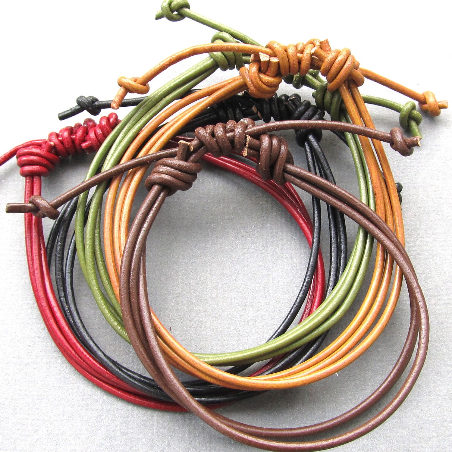 Mens leather multi strand adjustable bracelets - choose your colour