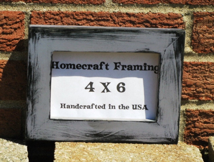 4X6 Picture Frame Distressed Grey Black Country Primitive Wooden Ready To Ship