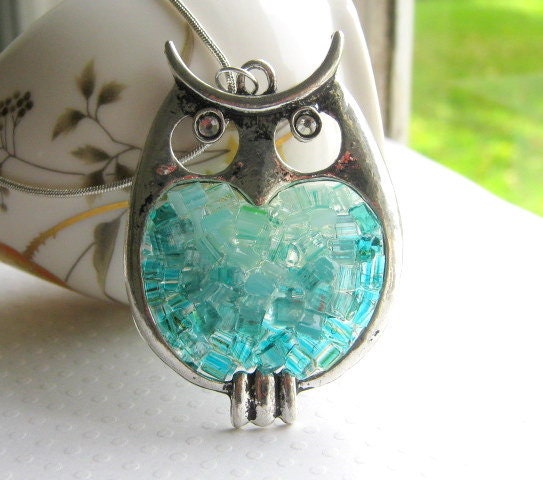 Stained Glass Owl Pendant, Owl Necklace