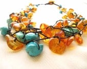 Honey Baltic Amber Turquoise Necklace Emerald Teal Honey Yellow