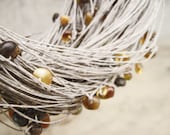 Natural Raw Amber Linen Necklace, Multi Strand Organic Jewelry, Earthy Color - DreamsFactory