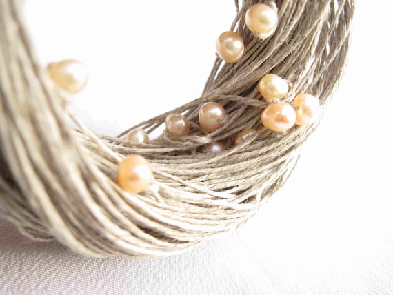 Pearl Wedding Necklace Natural Linen Jewelry Mother's Day Gift Cream Rose Peachy Beige Gray Multistrand Summer Bridal Fashion