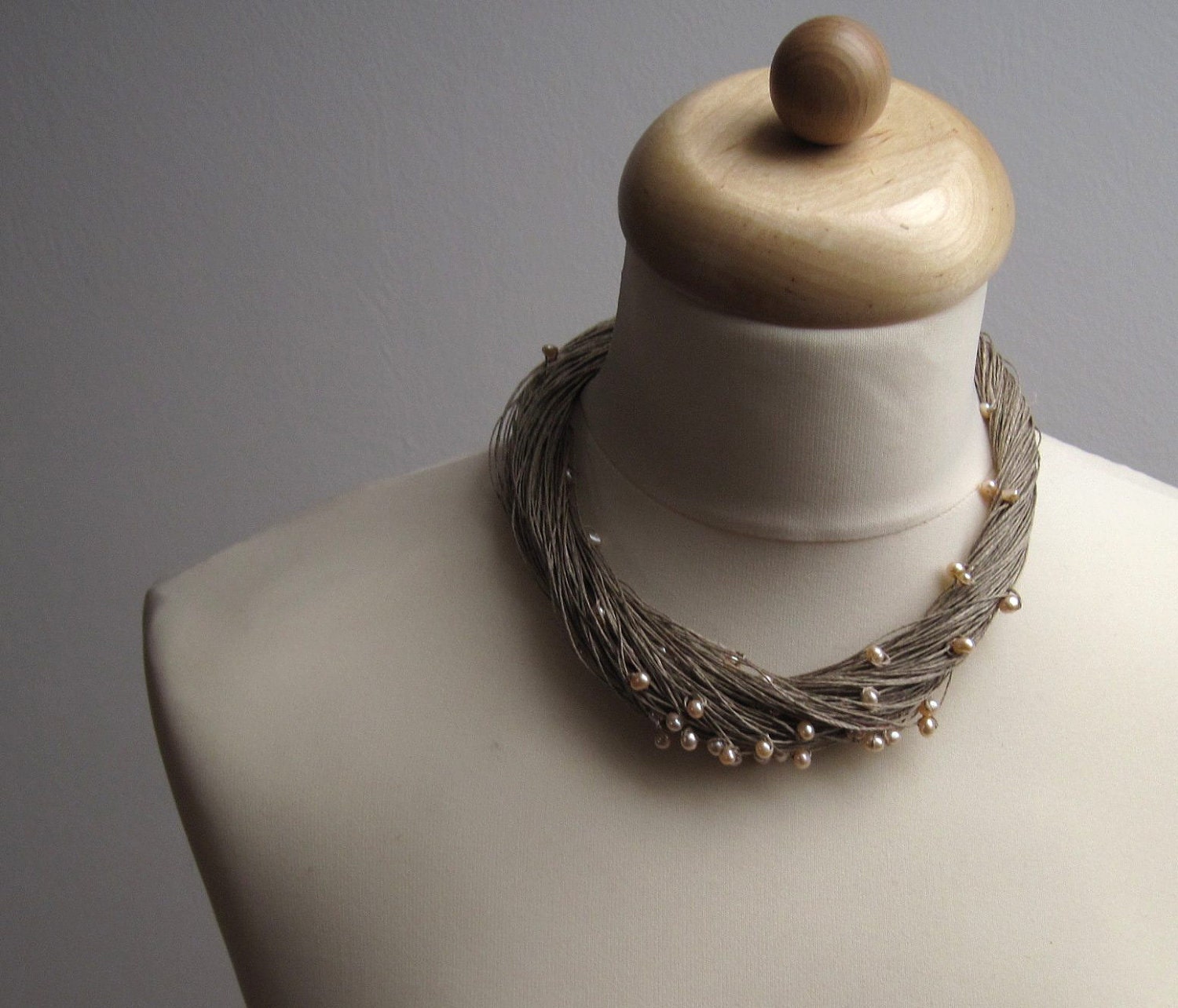 Pearl Wedding Necklace Natural Linen Jewelry Mother's Day Gift Cream Rose Peachy Beige Gray Multistrand Summer Bridal Fashion