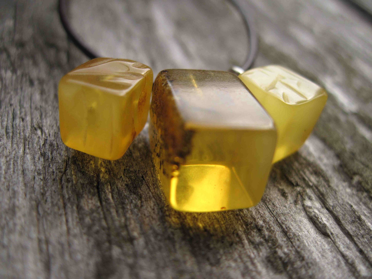 Geometric Necklace Cubical Honey Baltic Amber Pendant Brown Leather Yellow Bee Charm Necklace Unisex Jewelry Fathers Day For Him Minimalist