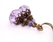 Lilac Dangle Earrings, Vintage Inspired, Wire Wrapped Crystal Drops, Wedding Earrings, Bridal Jewelry