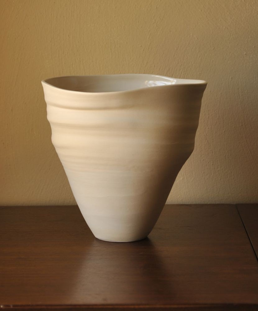 Organic Tapered Cone Vase in a Vanilla Cream Porcelain Stoneware Blend