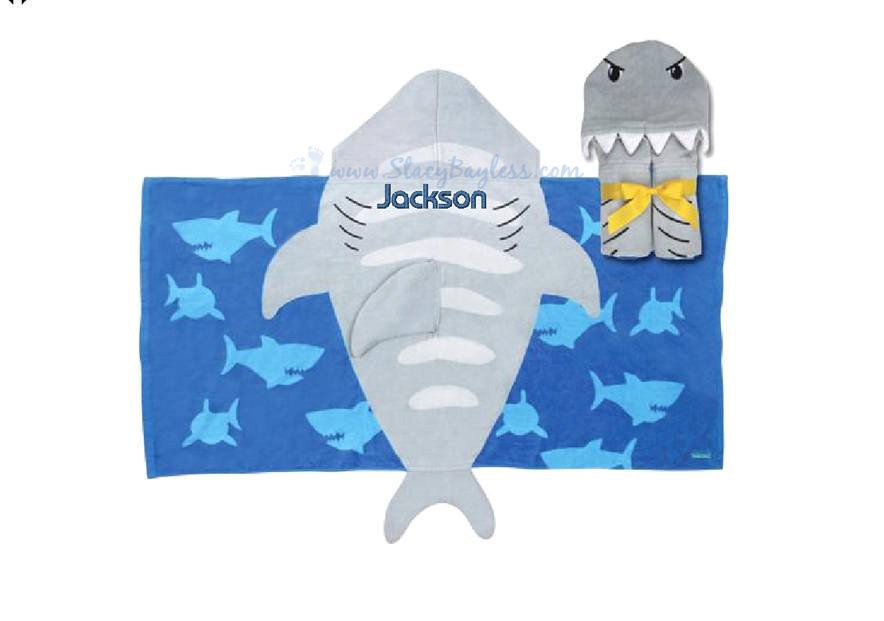 Shark Hooded Towel INCLUDES Personalization - Cheaper Shipping - Same Day Shipping