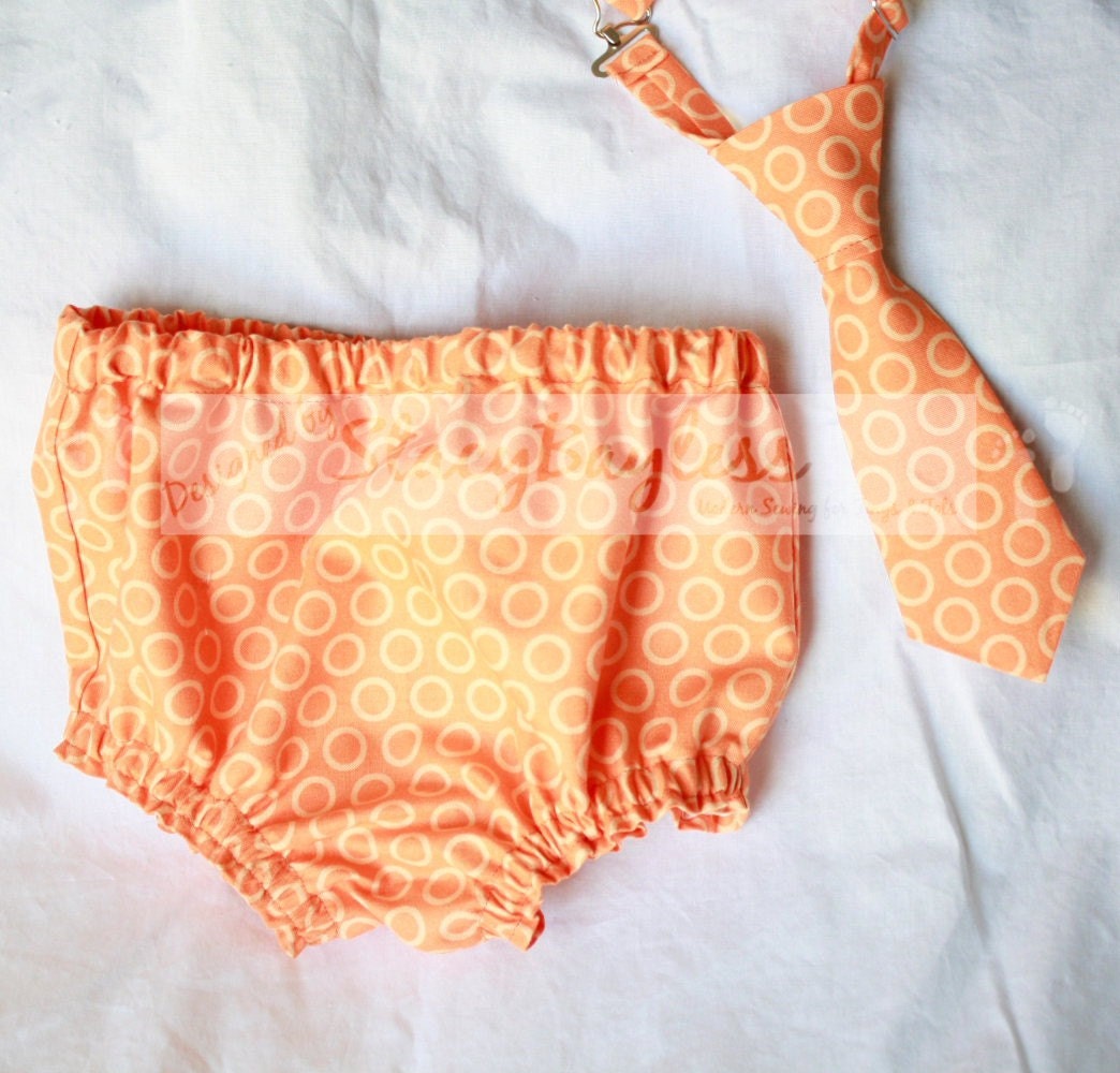 MiniMan Necktie AND Diaper Cover - Orange Dots - Baby - Boys