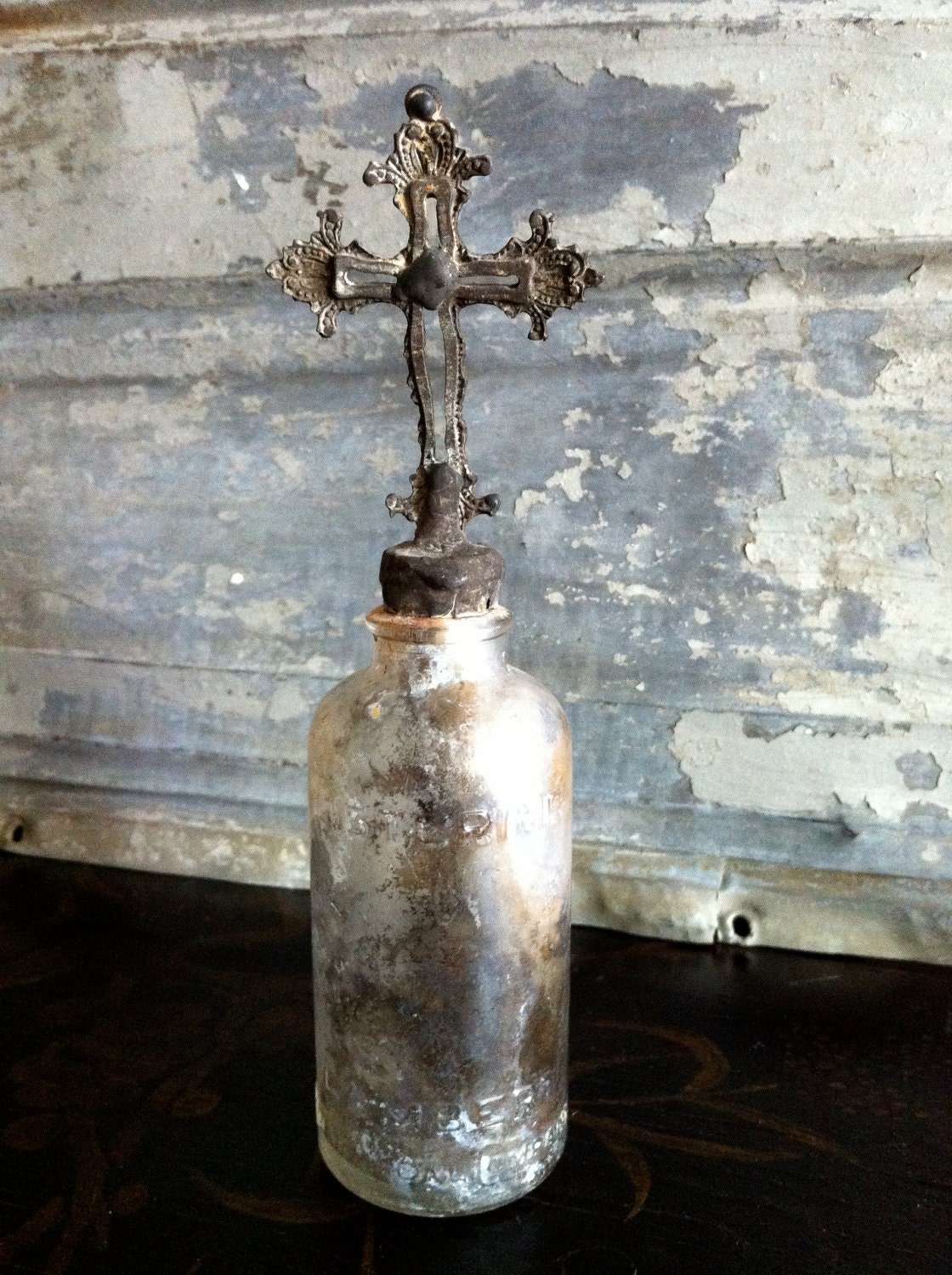 Set of 3 vintage bottles with crosses
